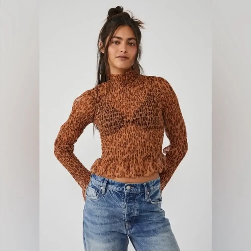 $88 NWT Free People Hello There Top Leopard Combo Size XS